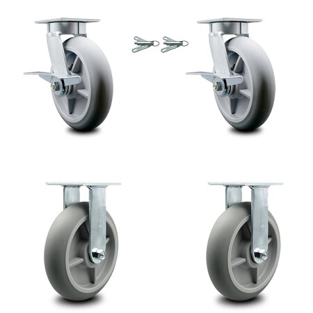 Service Caster 8 Inch Kingpinless Thermoplastic Wheel Caster Brake & Swivel Lock 2 Rigid, 2PK SCC-KP30S820-TPRRD-SLB-BSL-2-R-2